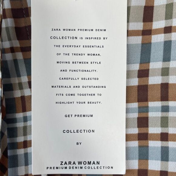 Zara Woman The Long Check Brown Plaid Flutter Sleeve Dress Sz L - Picture 9 of 11